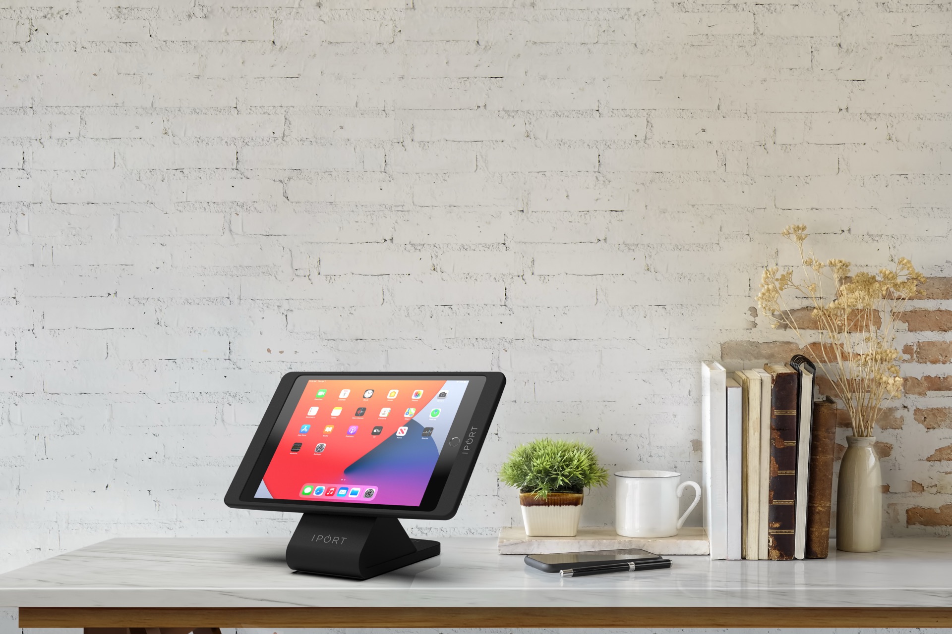 IPORT Connect Pro BaseStation with iPad in a modern room setting