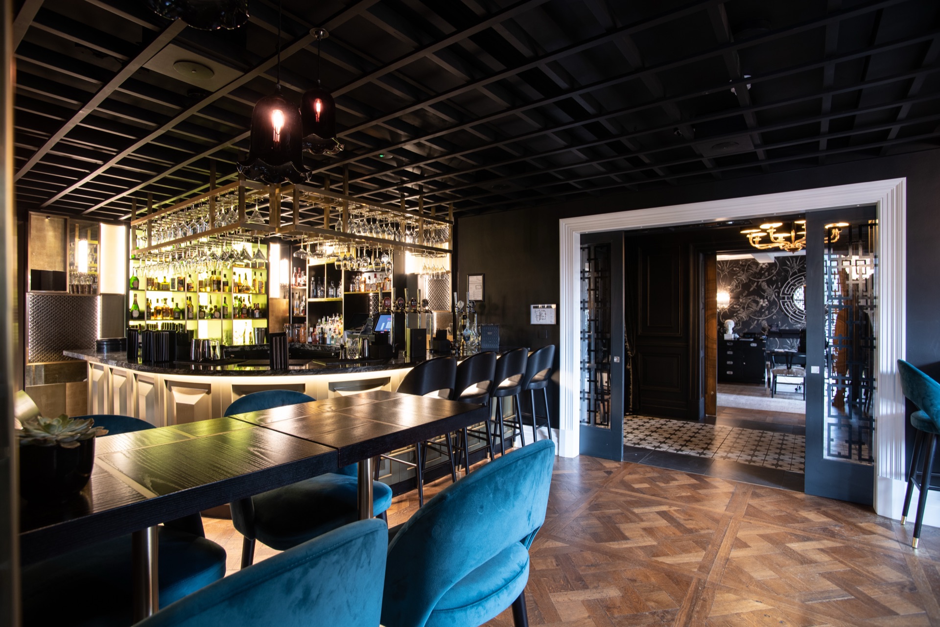 Architectural ceiling in a high-end hospitality setting